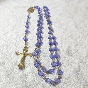 #303 Blue Bead cross Rosary  23 inches long